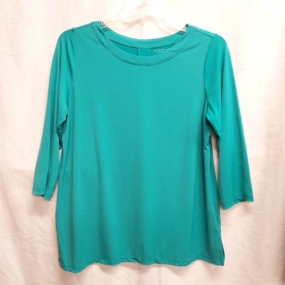 Susan Graver Green Flowy 3/4 Sleeves Top Blouse